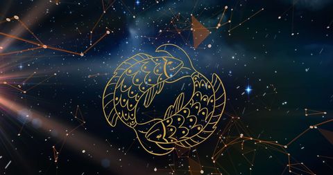 Pisces zodiac symbol with cosmic background