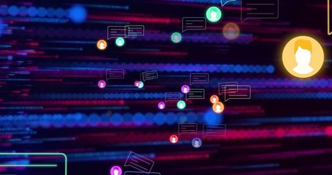 Digital network with media icons on futuristic background