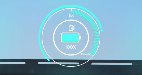 Electric vehicle dashboard display with full battery indicator
