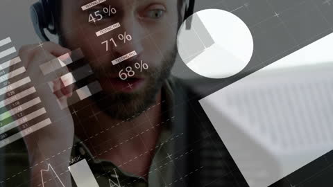 Transparent Data Overlay on Business Professional Using Phone Headset