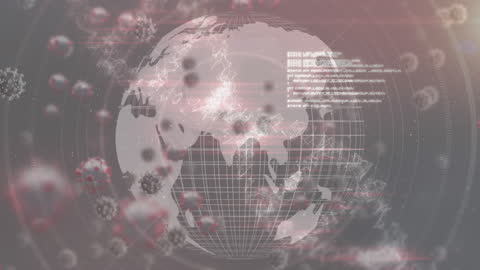 Digital Globe and DNA Strands Amidst Virus Cells Animation