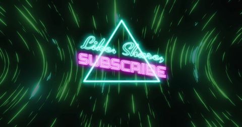 Neon like share subscribe message neon vortex stream digital concept