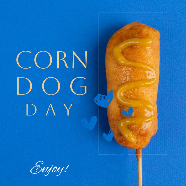 A visually appealing corn dog photograph highlighting its deliciousness on National Corn Dog Day. Ideal for promoting food-related events, American food culture, and festive celebrations. Useful for blogs, social media posts, advertising, and food menus.