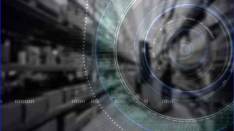 Data Processing Animation Over Industrial Warehouse Setting