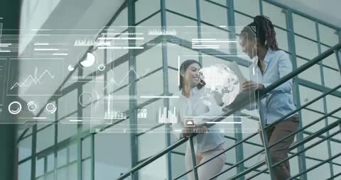 Professional Collaborators Analyzing Digital Business Data on Mezzanine