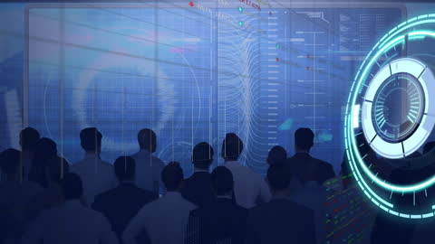 Business Team Analyzing Data with Futuristic Technology Interface