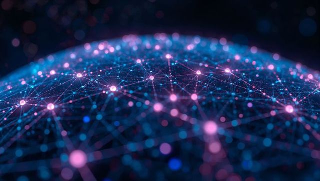 Futuristic Digital Network Globe with Glowing Nodes and Lines