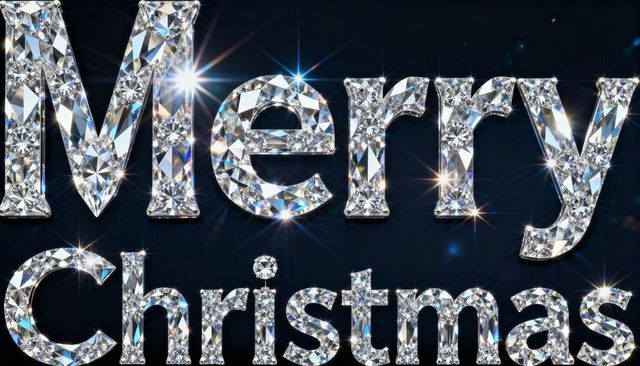 Merry christmas diamond lettering dark navy background crystal sparkle starburst