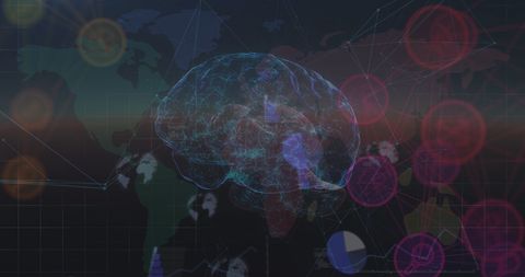 Digital Brain with Global Data Visualization Over World Map - Download Free Stock Images Pikwizard.com
