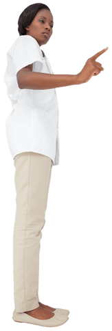 African American Female Doctor Pointing on Transparent Background