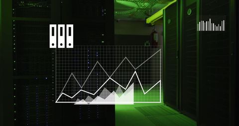 Financial Data Processing over Green Lit Server Room - Download Free Stock Images Pikwizard.com