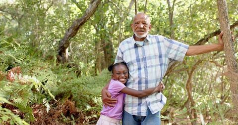 Grandparent Bonding Child Embracing Woods Cordial Moment