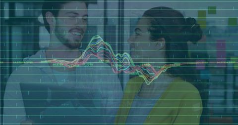 Business collaboration with digital data analytics overlay