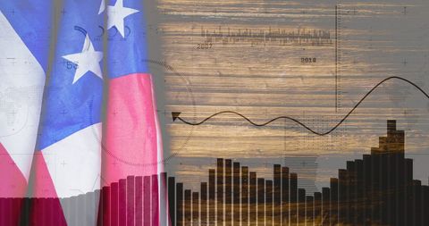 USA Flag Overlay with Financial Data Trends and Bar Graphs - Download Free Stock Images Pikwizard.com