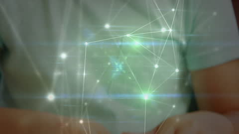 Abstract Network Overlay with Boy Reading Braille