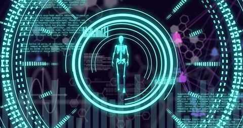 Digital Skeleton with Scientific Data and Analysis Symbols - Download Free Stock Images Pikwizard.com