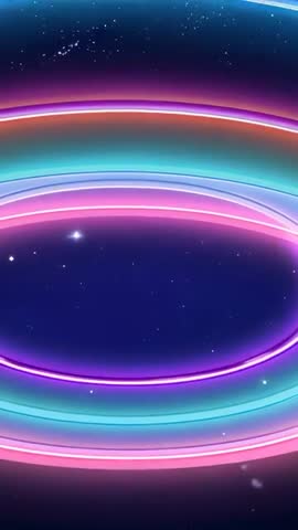 Vertical Neon Rings Orbiting Cosmic Space Pulsing Concentric Light Loop for Background