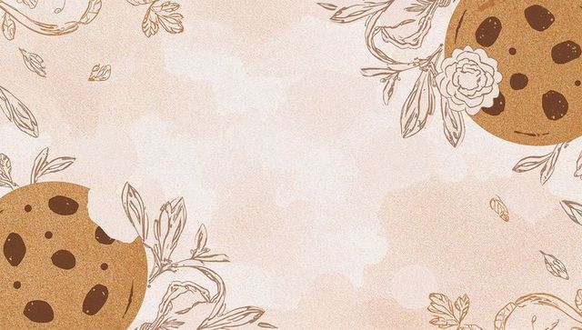 Framing peach watercolor cookie border featuring botanical line art and bitten cookie