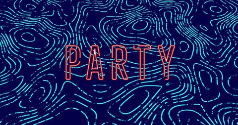 Retro Futuristic Party Text on Abstract Blue Background