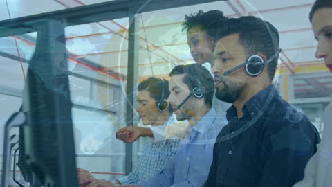 Diverse Call Center Team Collaborating with Global Connections