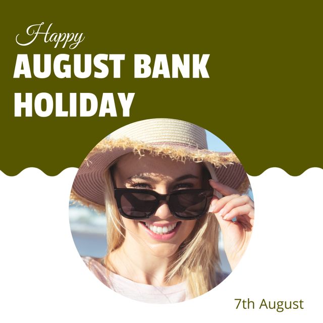 Celebrating August Bank Holiday at the Beach with Smiling Woman - Download Free Stock Templates Pikwizard.com