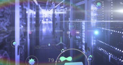 Digital Data Overlay on Computer Servers with Eco Icons - Download Free Stock Images Pikwizard.com