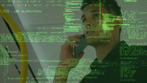 Businessman Analyzing Code Data on Phone