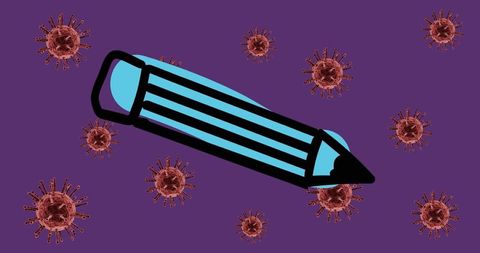 Abstract digital art with pencil and virus icons