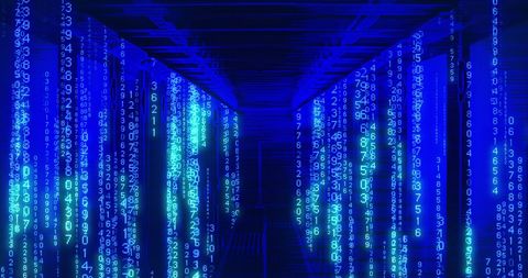 Digital Binary Code Flow in Blue Server Room - Download Free Stock Images Pikwizard.com