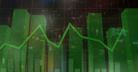 green bar chart and line graph overlay on cityscape at night - Download Free Stock Images Pikwizard.com