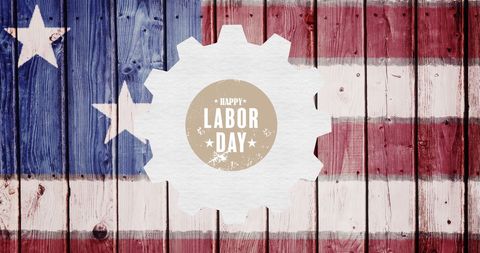 Labor day celebration with american flag and gear overlay