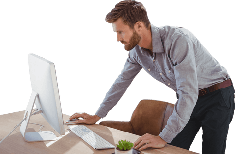 Transparent Image of Businessman Focused at Workstation - Download Free Stock Videos Pikwizard.com