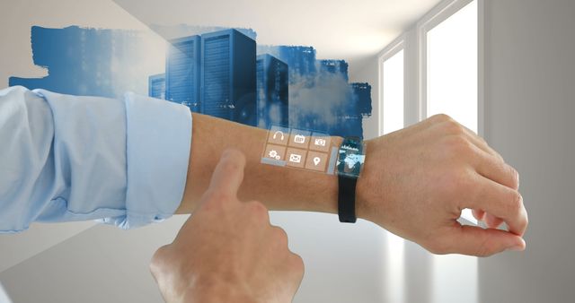 Person Using Futuristic Hologram Interface on Wrist - Download Free Stock Images Pikwizard.com