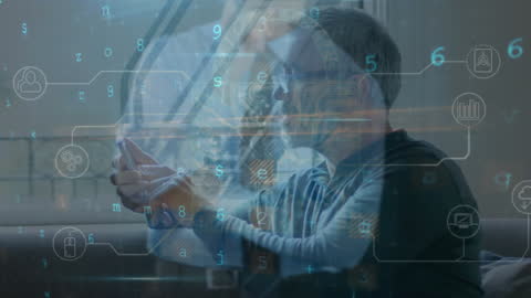 Man Engaged with Financial Data on Smartphone Interface