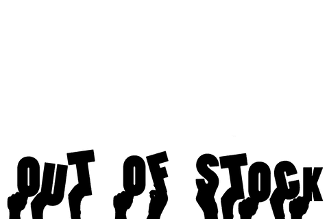 Out of stock text with hands transparent vector illustration