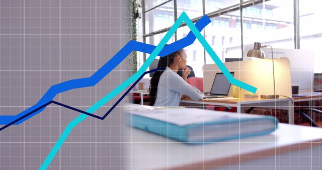 Businesswoman Analyzing Data in Modern Office with Graph Overlay - Download Free Stock Images Pikwizard.com