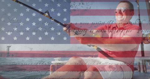 Patriotic Fishing Enthusiast Embracing Independence Outdoors