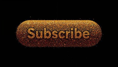 Glittering gold subscribe button floating on deep black background
