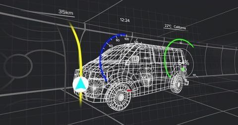 Futuristic 3D Wireframe SUV With Tech Interfaces