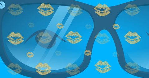 Trendy Pattern of Yellow Lips on Blue Background with Glasses - Download Free Stock Images Pikwizard.com