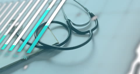 Digital Data Overlay with Stethoscope Representing Health Analytics