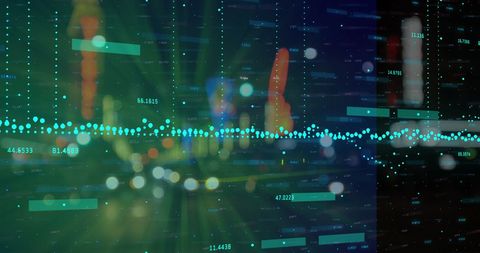 Financial Data Processing with Dynamic City Lights Overlay - Download Free Stock Images Pikwizard.com