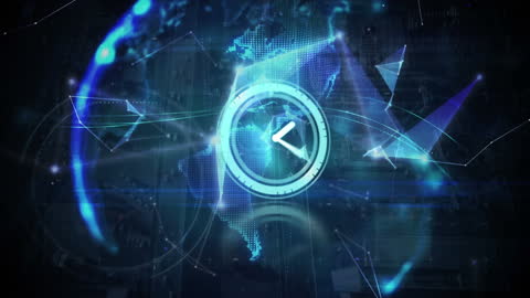 Global Business and Technology Interface with Clock Animation