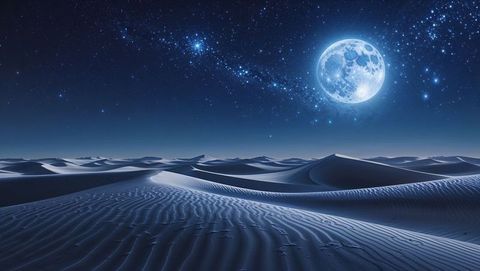 Full Moon Illuminates Nocturnal Desert Dunes