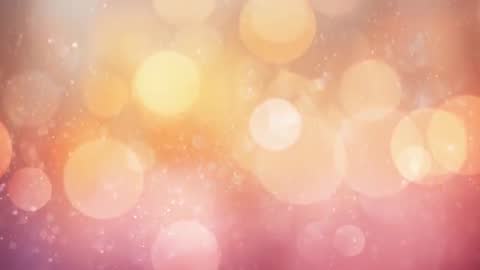 Pulsing bokeh orbs over warm peach-to-gold gradient with drifting sparkles and dust