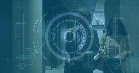 Professionals Analyzing Holographic Data in Corporate Environment