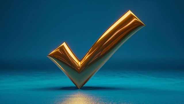 Golden metallic check mark symbolizing success