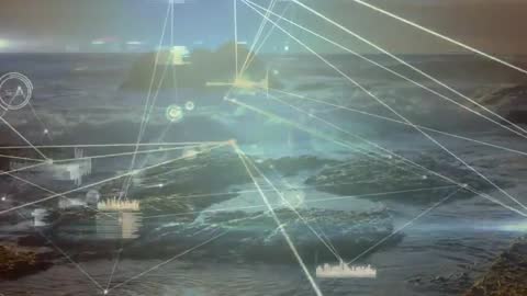 Futuristic Digital Network Overlay on Coastal Landscape