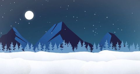 Serene Winter Night with Snow and Moonlit Mountains