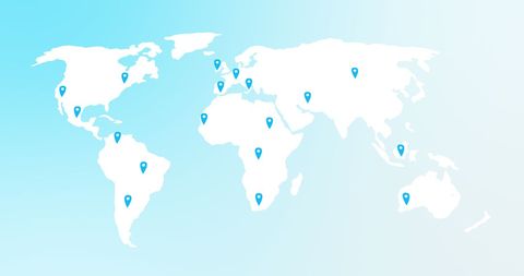 Digital World Map with Blue Location Markers on Light Background - Download Free Stock Images Pikwizard.com